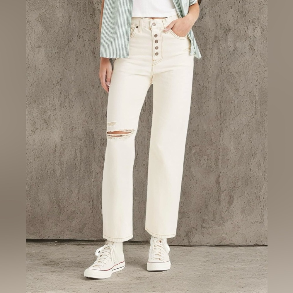 Levi’s Ribcage Straight Ankle Jeans White High Rise Size 30 Fits 33-34 NWT